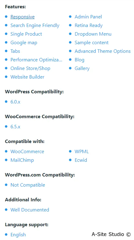 Основные характеристики шаблона для WordPress